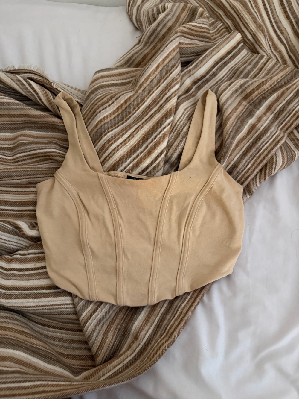Fashion Nova Beige Sculpted Cropped Tank Top